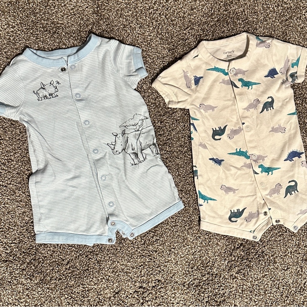 Carter's Blue and Cream Baby Romper Duo